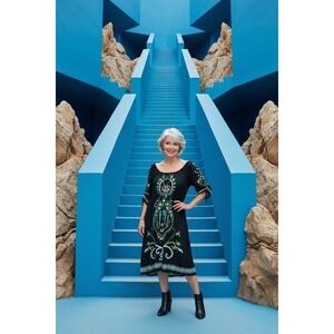 AA Studio AA Womens Black Paisley Print Scoop Neck Sheath Dress Size 14 Boho